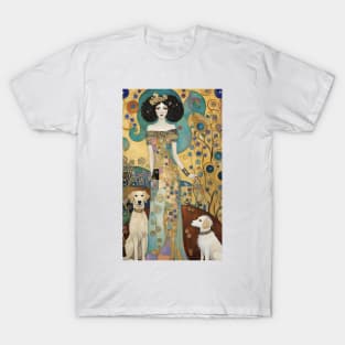 Gustav Klimt's Colorful Canine Companions: Whimsical Dogs Illustration T-Shirt